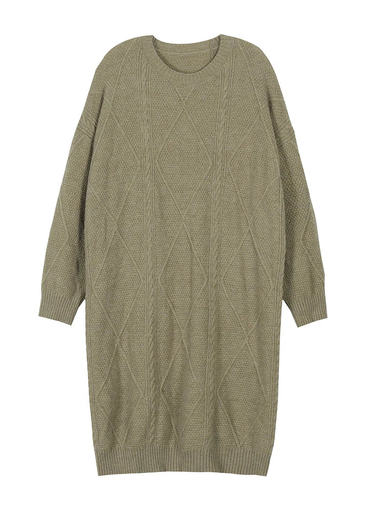 Plus Size Women’s Autumn/Winter Knitted Dress – Casual Loose-Fit Long Sleeve Crew Neck Dress