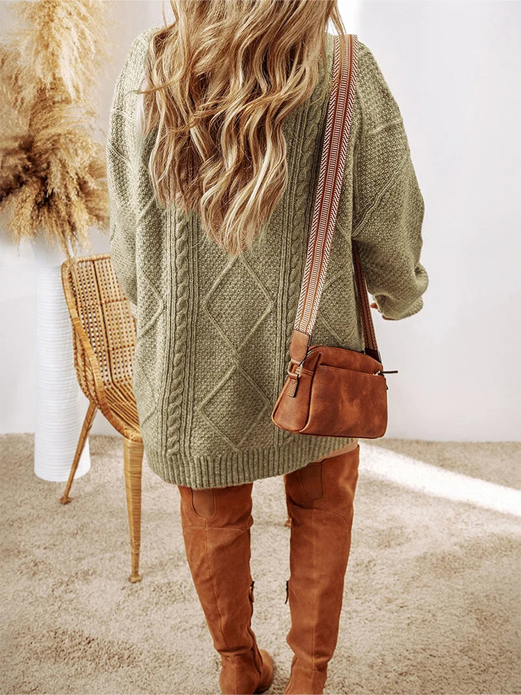 Plus Size Women’s Autumn/Winter Knitted Dress – Casual Loose-Fit Long Sleeve Crew Neck Dress
