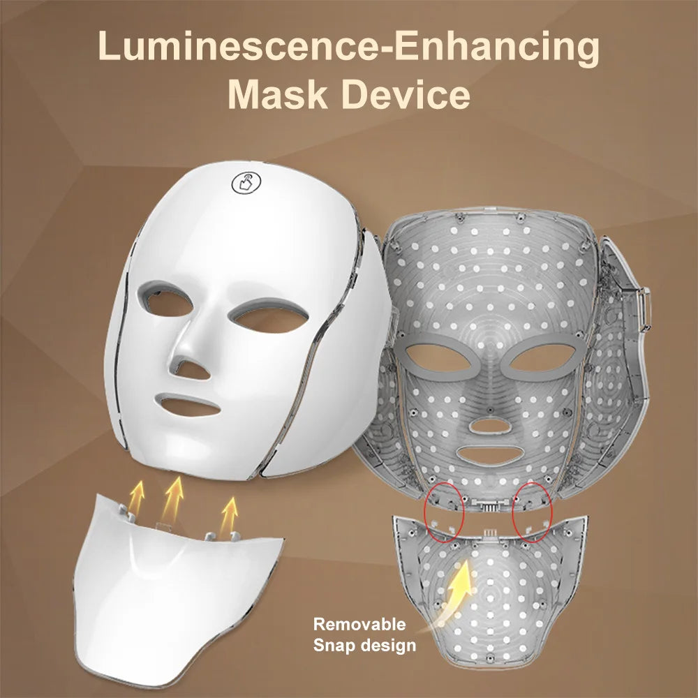 7 Color Photon LED Beauty Mask | Face & Neck Skin Care for Whitening, Rejuvenation & Wrinkle Reduction