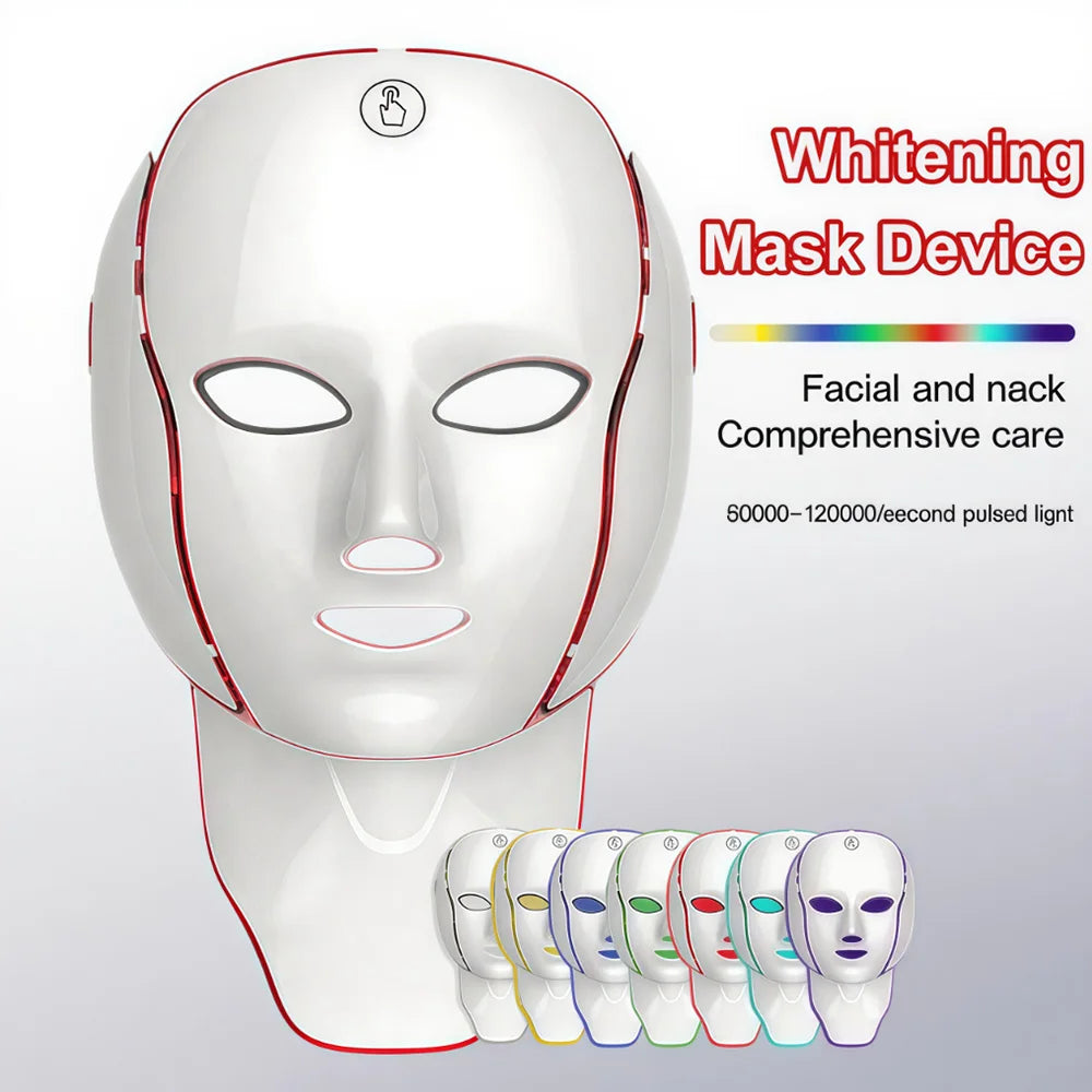7 Color Photon LED Beauty Mask | Face & Neck Skin Care for Whitening, Rejuvenation & Wrinkle Reduction