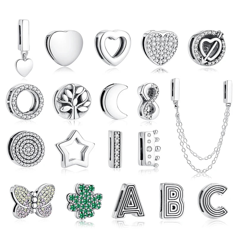 New 925 Sterling Silver A–Z Alphabet Heart Clip Charm | Love Letter Bead for Original Bracelet DIY Women’s Jewelry