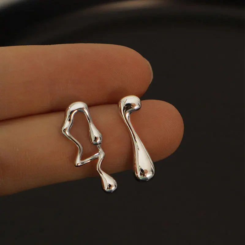 VENTFILLE 925 Sterling Silver Asymmetric Lava Earrings – Women’s Hip Hop Luxury Jewelry