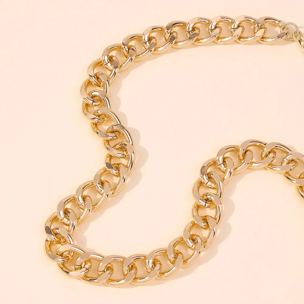 2021 Fashion Chunky Thick Lock Choker Necklace for Women – Twist Gold Color Silver Plated Statement Chain Jewelry