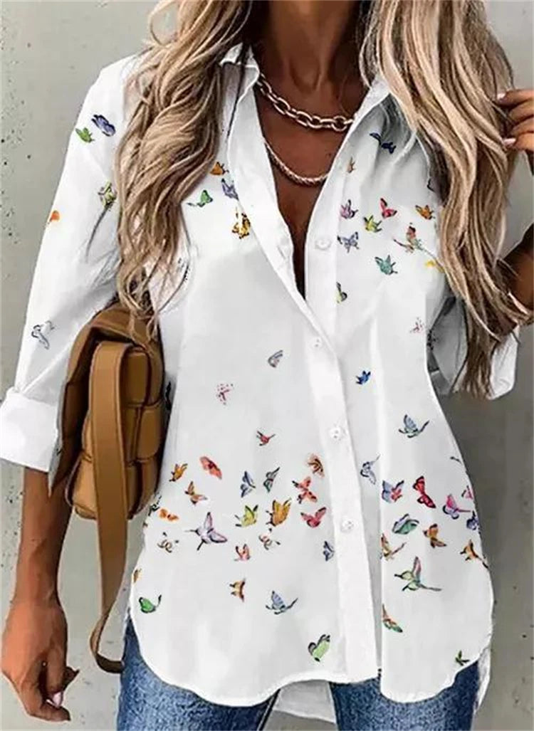 Women’s Printed Long Sleeve Shirt | Loose Casual Blouse with Elegant Temperament Style