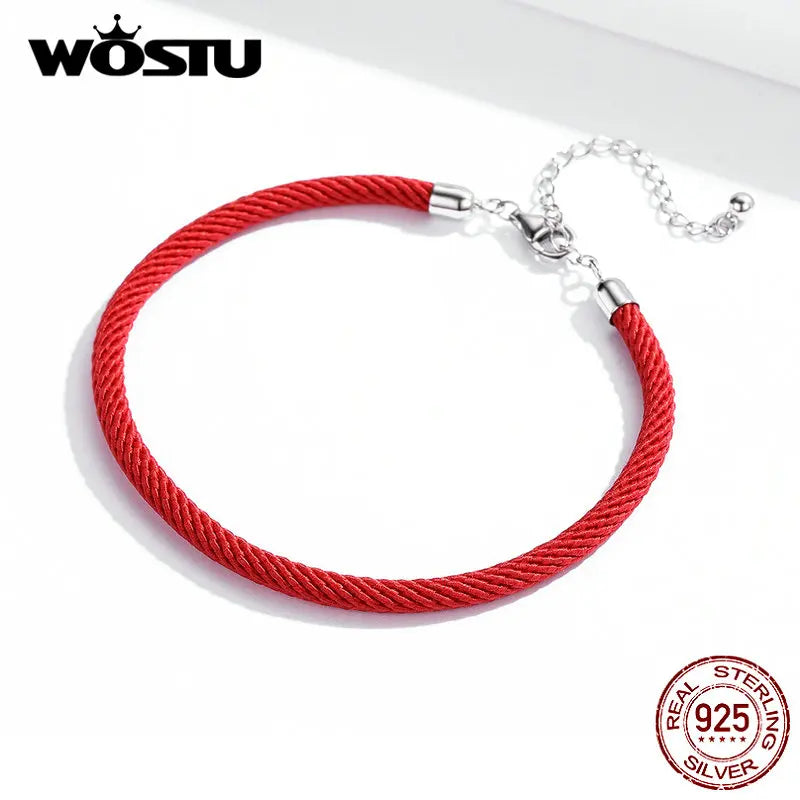 WOSTU 925 Sterling Silver Red Rope Bracelet – Classic Lucky Bangle Fit Pandora Beads Charms DIY Jewelry