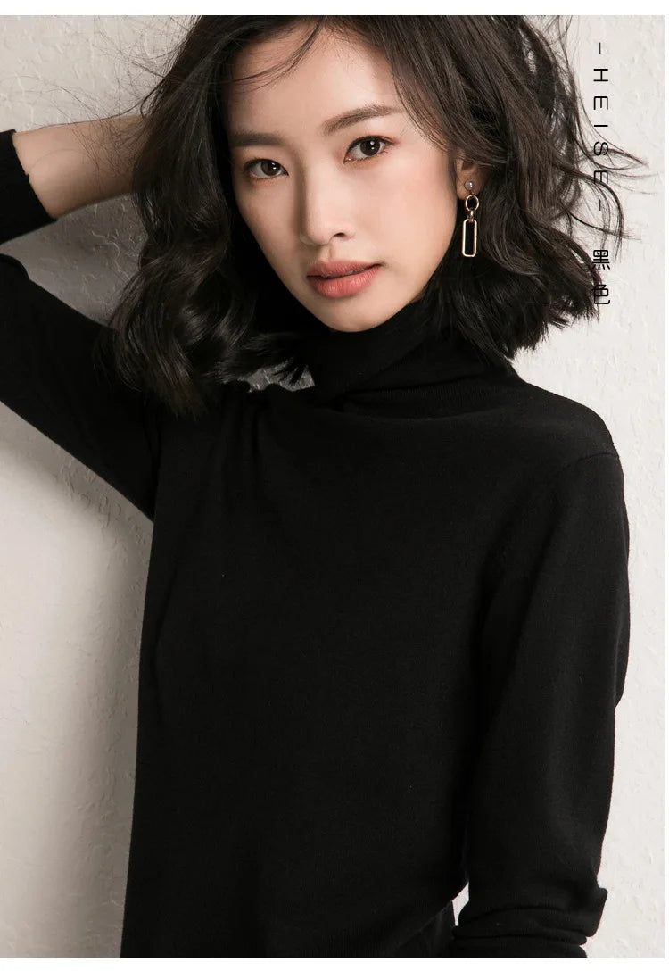 2025 Women’s Autumn Winter Turtleneck Sweater – Slim Fit Korean Knit Tops | Stretch Basic Pullovers