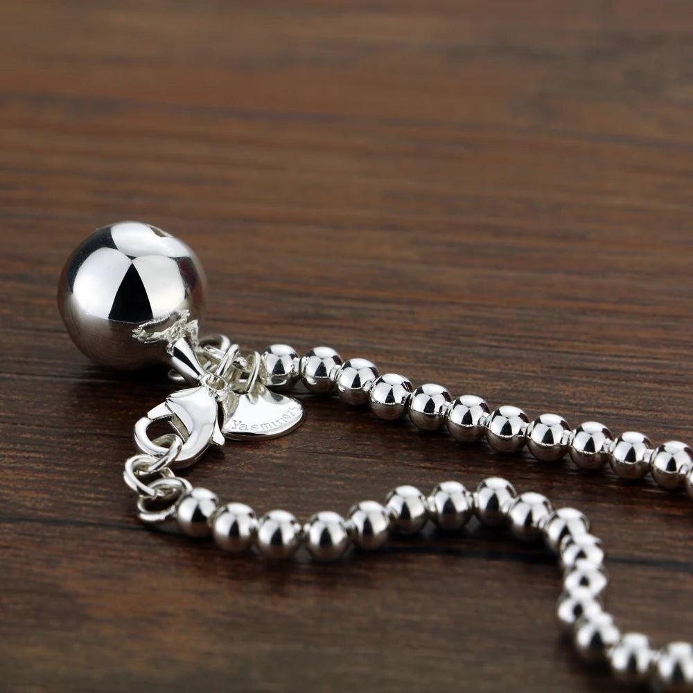 High Quality 925 Sterling Silver Ball Bead Bracelet | Heart Bangle Chain for Women & Girls | Fashion Jewelry 15cm–20cm