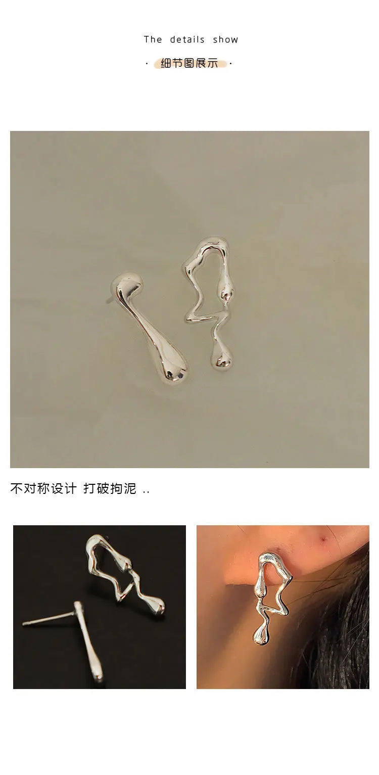 VENTFILLE 925 Sterling Silver Asymmetric Lava Earrings – Women’s Hip Hop Luxury Jewelry