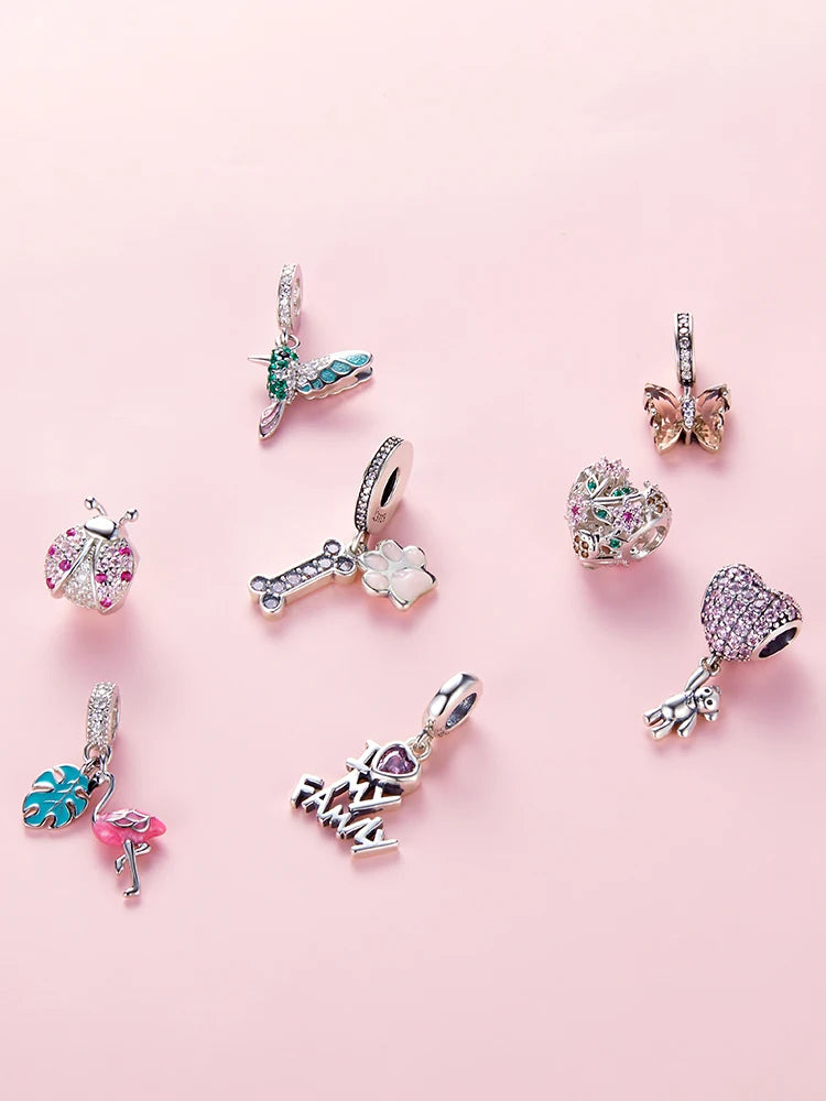 WOSTU 925 Sterling Silver Mixed Charms | Pet, Camera, Bee, Coffee & Ladybug Beads – Fit Original Pandora DIY Bracelet Jewelry