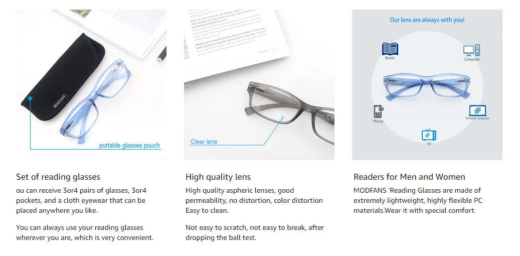 MODFANS 3 Pack Reading Glasses for Men – Vintage Square Frame Eyeglasses with Spring Hinges | High Quality & Great Value
