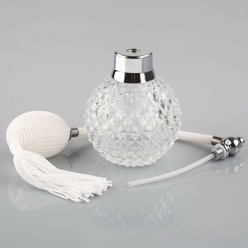 100ML White Vintage Crystal Perfume Bottle – Long Spray Atomizer | Refillable Glass for Women | Gift for Her