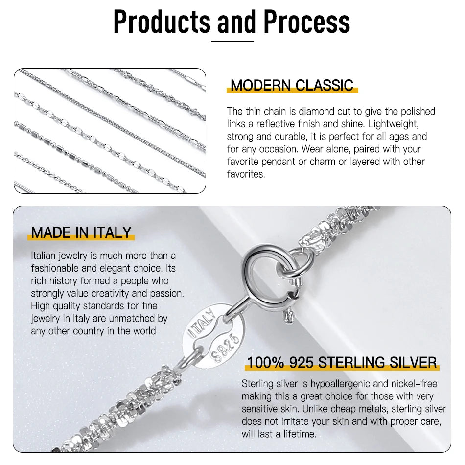 Rinntin 925 Sterling Silver Italian Handmade Chopin Chain Necklace | Simple 1.2mm Women’s Fashion Jewelry SC53