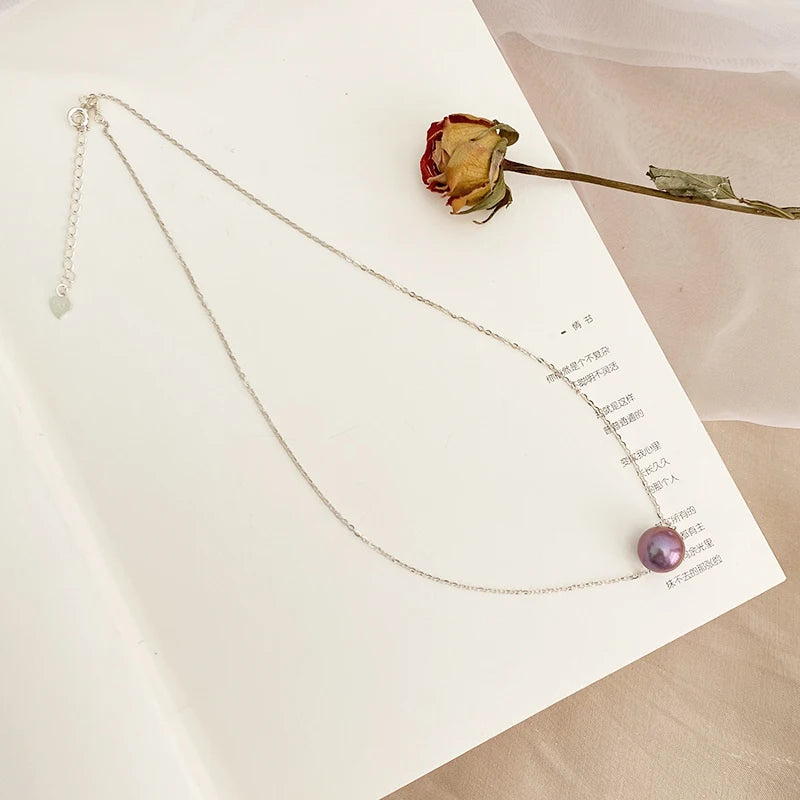 ASHIQI Genuine Natural Purple Pearl Pendant Necklace – 925 Sterling Silver Elegant Jewelry Gift for Women