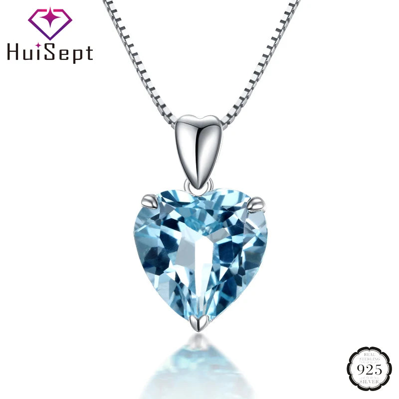HuiSept 925 Sterling Silver Heart Shaped Sapphire Pendant Necklace – Women’s Wedding & Engagement Jewelry