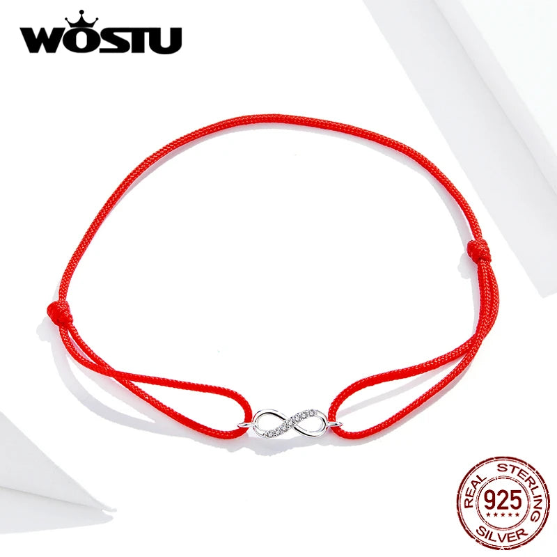 WOSTU 925 Sterling Silver Red Rope Bracelet – Classic Lucky Bangle Fit Pandora Beads Charms DIY Jewelry