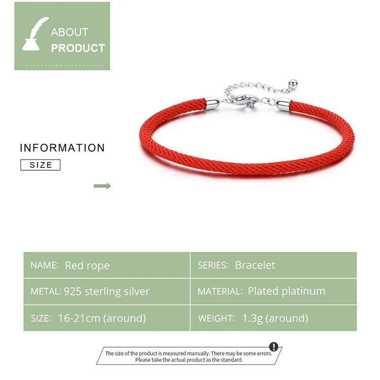 WOSTU 925 Sterling Silver Red Rope Bracelet – Classic Lucky Bangle Fit Pandora Beads Charms DIY Jewelry