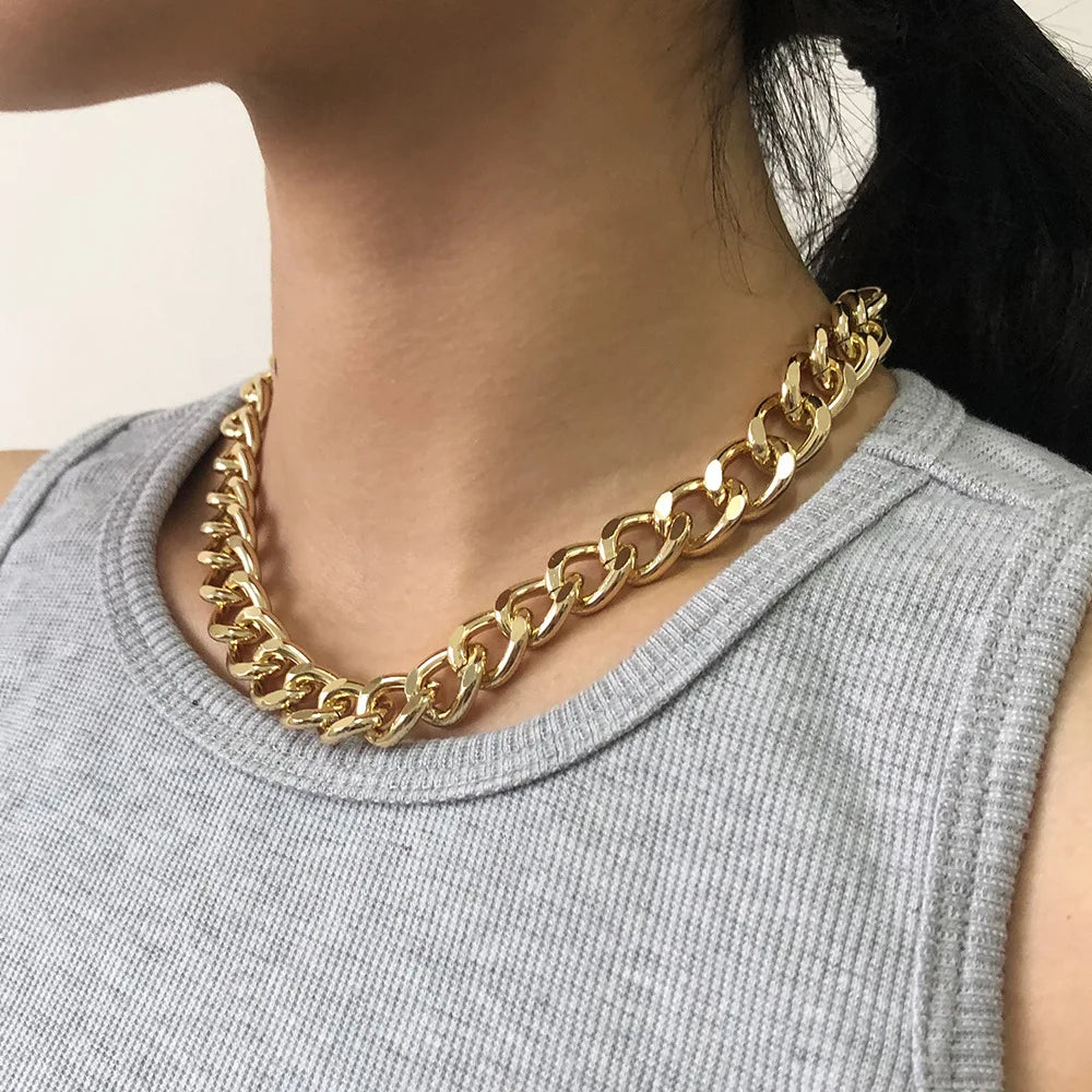 2021 Fashion Chunky Thick Lock Choker Necklace for Women – Twist Gold Color Silver Plated Statement Chain Jewelry