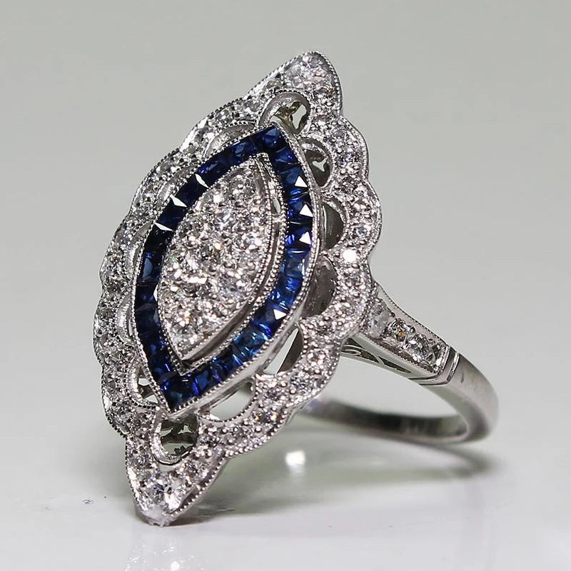 Vintage 925 Sterling Silver Rings with Sapphire Zircon | Women’s Wedding & Engagement Jewelry