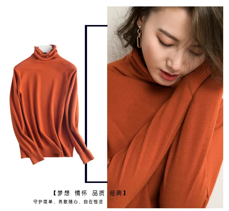 2025 Women’s Autumn Winter Turtleneck Sweater – Slim Fit Korean Knit Tops | Stretch Basic Pullovers