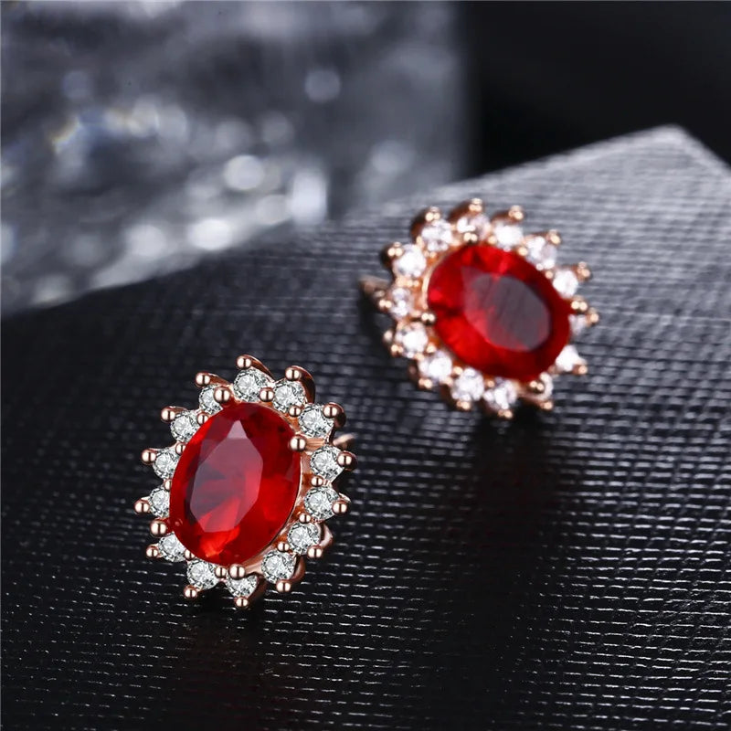 925 Sterling Silver Oval Sapphire Zircon Gemstone Stud Earrings for Women