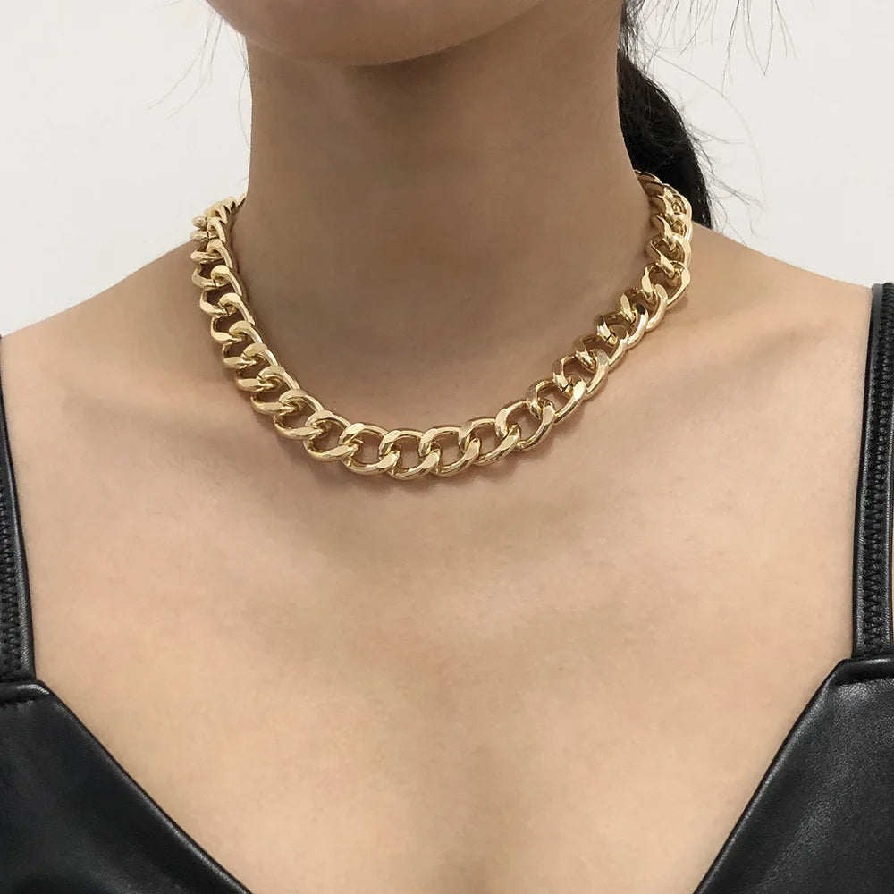 2021 Fashion Chunky Thick Lock Choker Necklace for Women – Twist Gold Color Silver Plated Statement Chain Jewelry