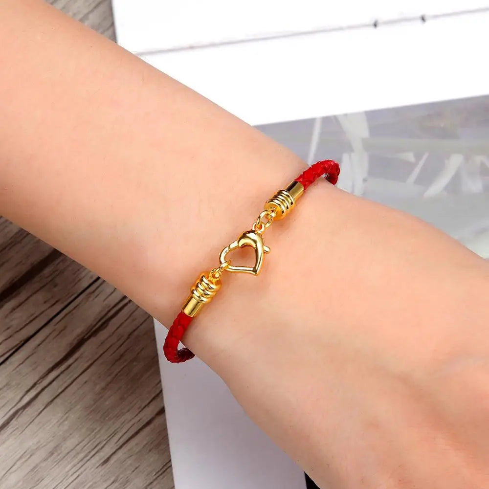 Fashion Women’s Gold-Plated Love Bracelet | Leather Chain with Stainless Steel Clasp, Fits Pandora Beads