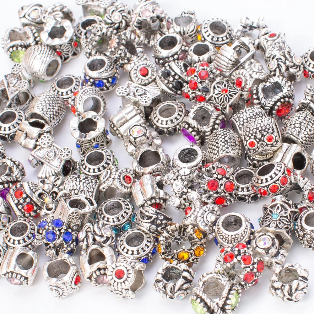 20pcs Mixed Color Metal Rhinestone Crystal Big Hole Bead Charms Fit Pandora Bracelet