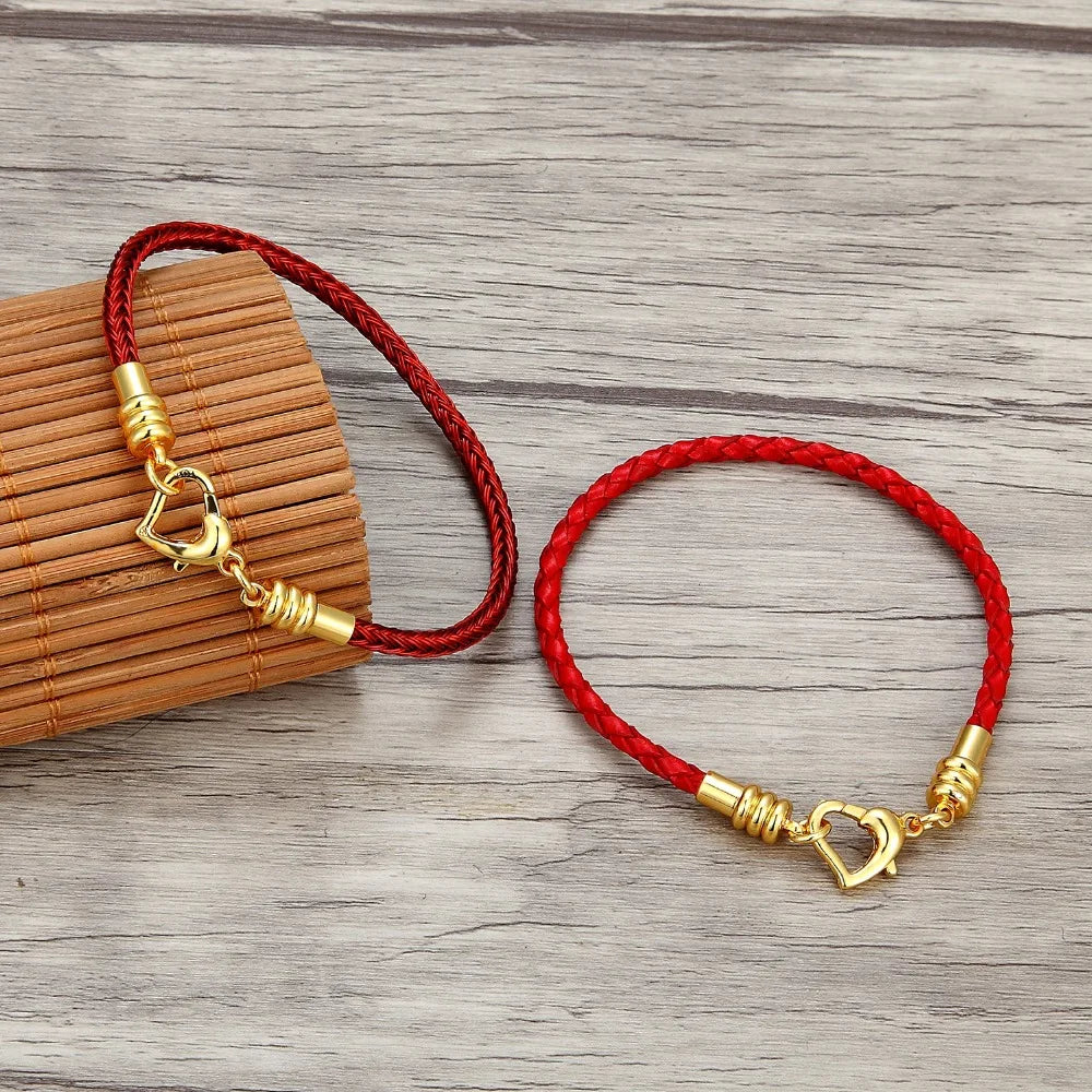 Fashion Women’s Gold-Plated Love Bracelet | Leather Chain with Stainless Steel Clasp, Fits Pandora Beads