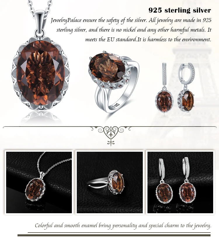 JewelryPalace 5.7ct Oval Smoky Quartz 925 Sterling Silver Statement Ring for Women