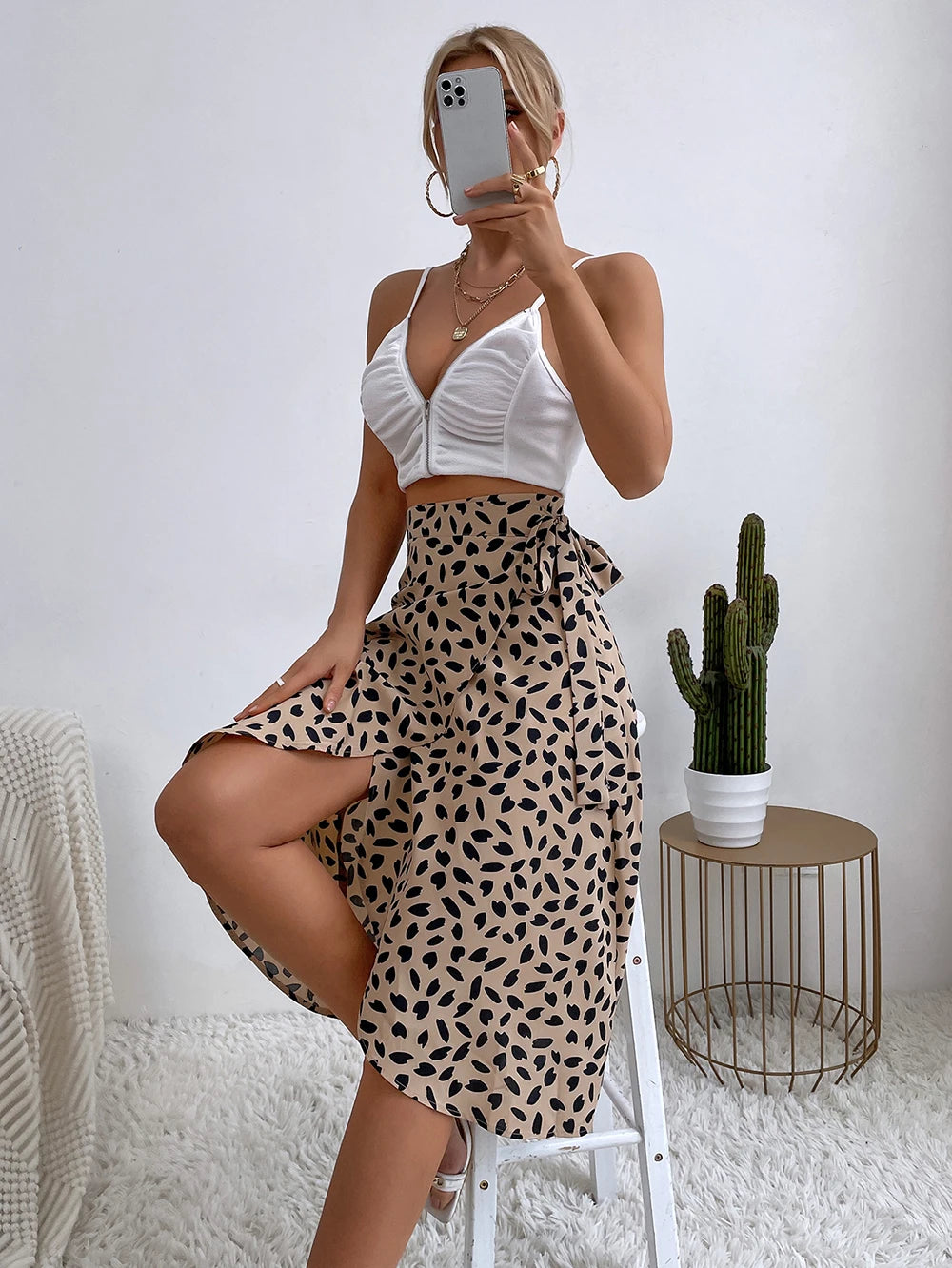 Benuynffy Boho Women’s High Waist Tie Side Wrap Skirt – Summer Asymmetrical Knee-Length A-Line Skirt