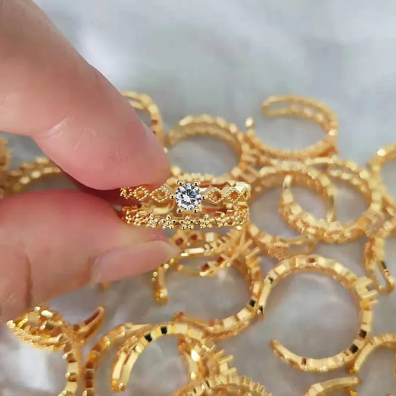 VENTFILLE 925 Sterling Silver Flower Lace Ring – Adjustable CZ Korean Fashion Jewelry