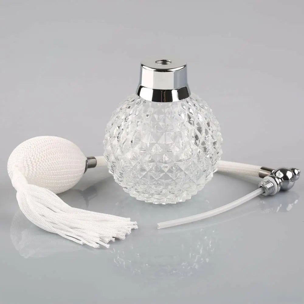 100ML White Vintage Crystal Perfume Bottle – Long Spray Atomizer | Refillable Glass for Women | Gift for Her