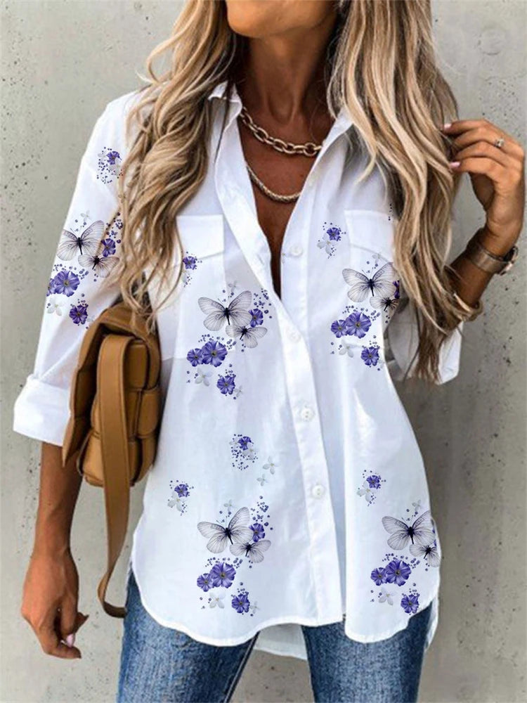 Women’s Printed Long Sleeve Shirt | Loose Casual Blouse with Elegant Temperament Style