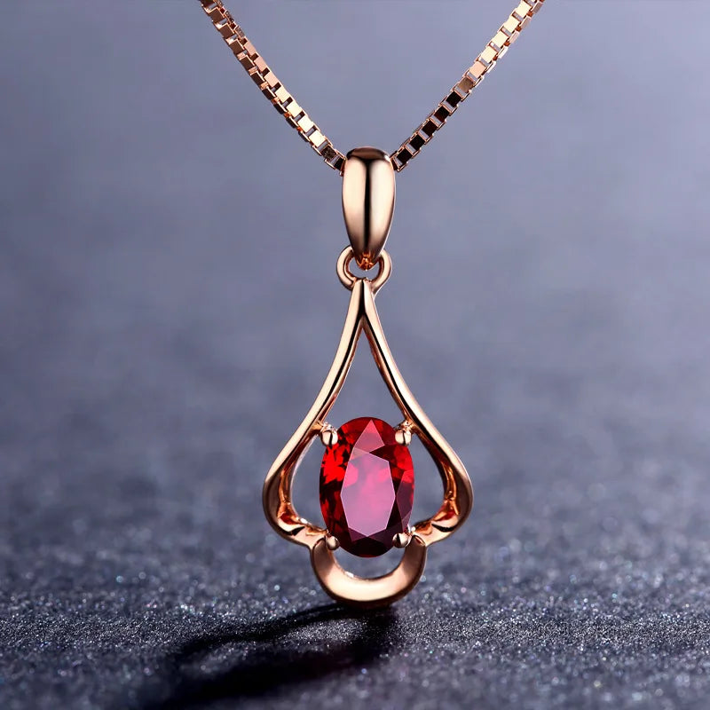Retro 925 Sterling Silver Oval Ruby Pendant Necklace – Women’s Wedding & Party Jewelry
