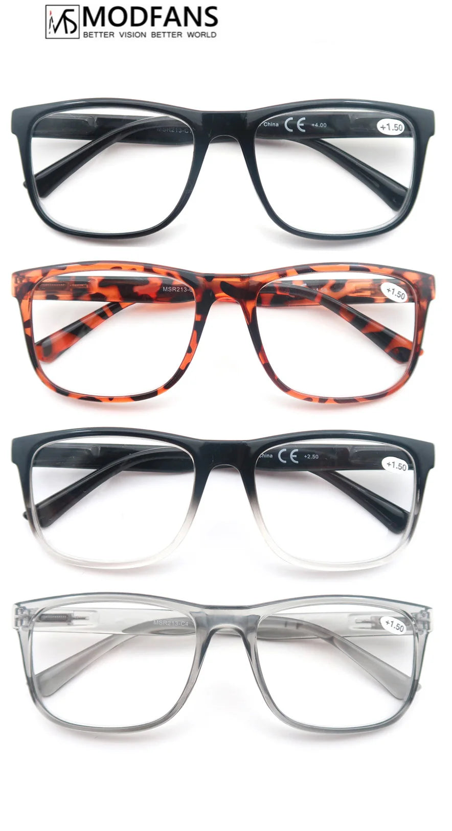 MODFANS Oversize Reading Glasses for Men – Rectangle Classic Frame Readers with Spring Hinge | Lightweight Eyewear MSR213