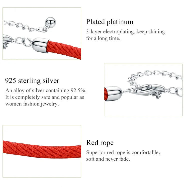 WOSTU 925 Sterling Silver Red Rope Bracelet – Classic Lucky Bangle Fit Pandora Beads Charms DIY Jewelry