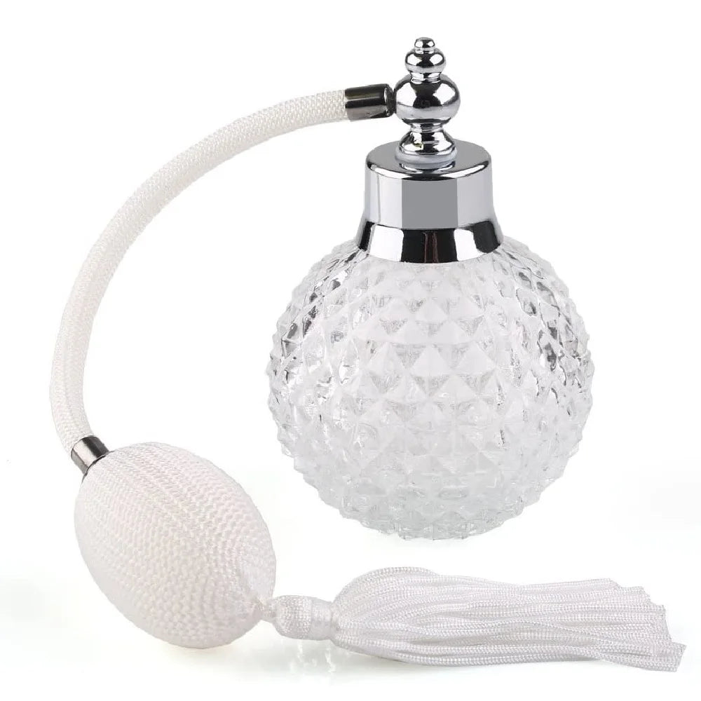 100ML White Vintage Crystal Perfume Bottle – Long Spray Atomizer | Refillable Glass for Women | Gift for Her