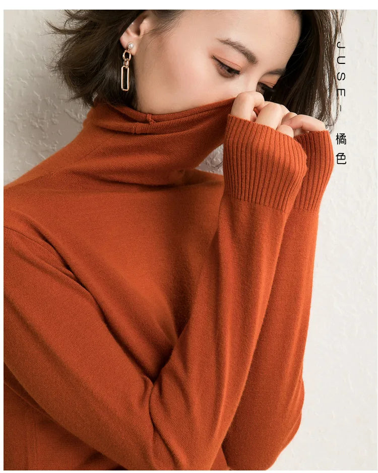 2025 Women’s Autumn Winter Turtleneck Sweater – Slim Fit Korean Knit Tops | Stretch Basic Pullovers
