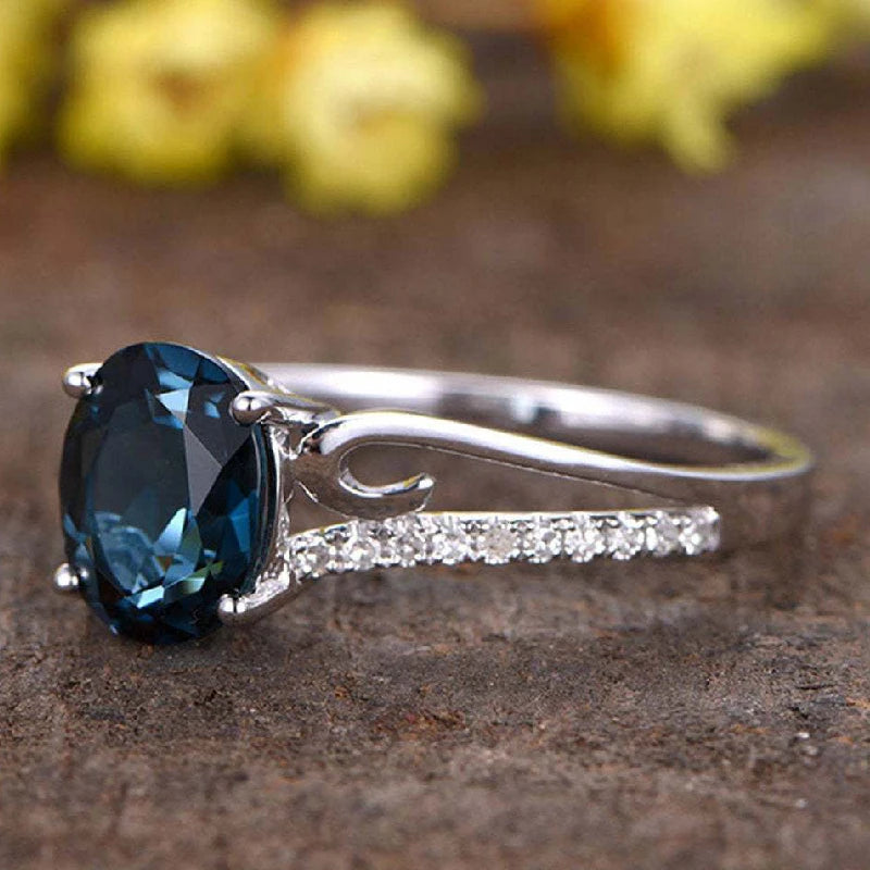 rendy Women’s 925 Silver Oval Sapphire & Zircon Ring | Wedding & Party Jewelry