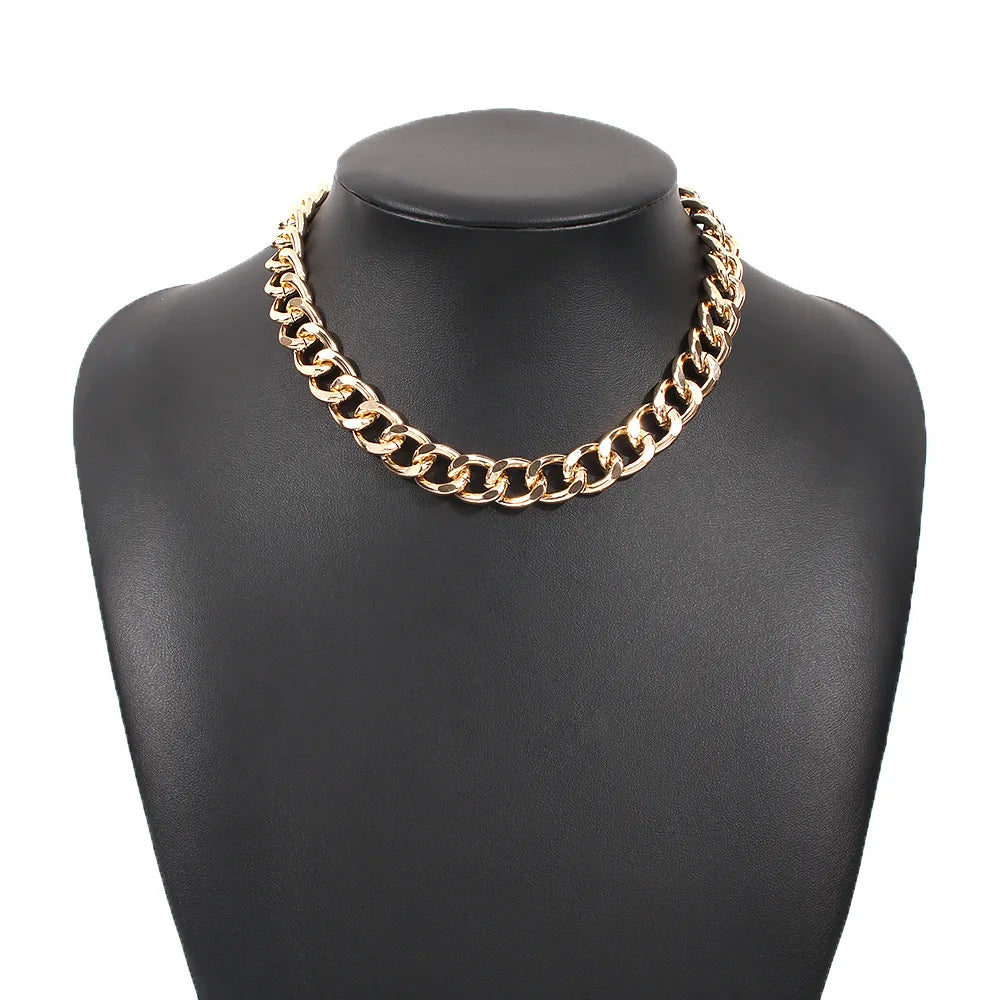 2021 Fashion Chunky Thick Lock Choker Necklace for Women – Twist Gold Color Silver Plated Statement Chain Jewelry