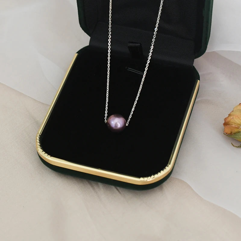 ASHIQI Genuine Natural Purple Pearl Pendant Necklace – 925 Sterling Silver Elegant Jewelry Gift for Women