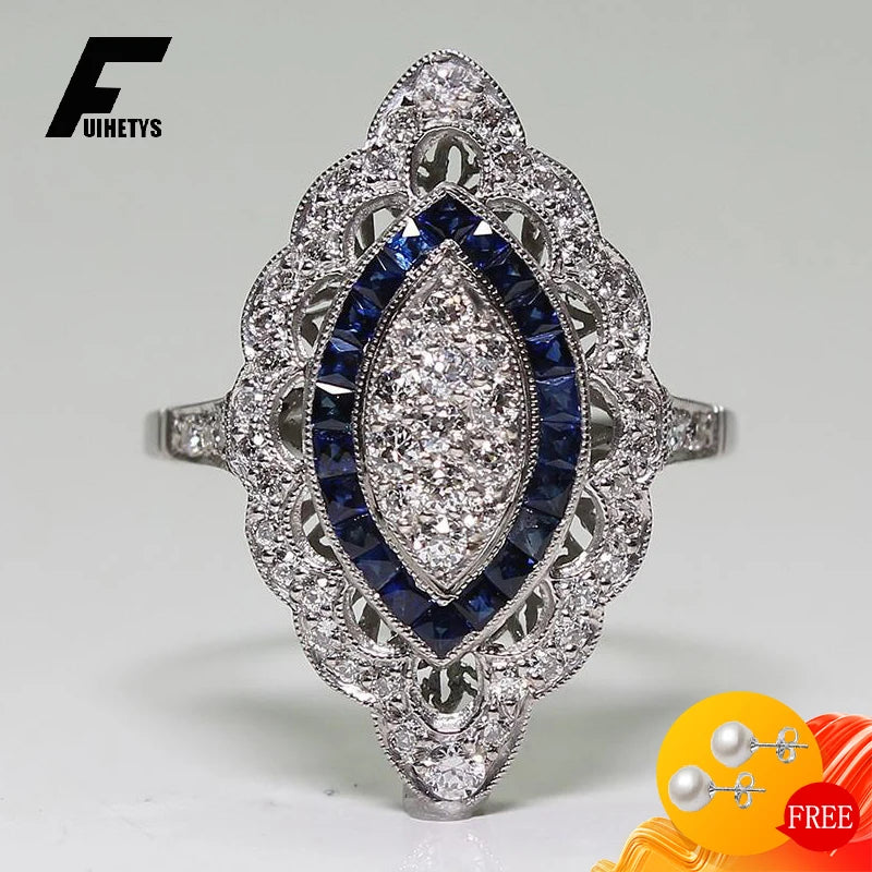 Vintage 925 Sterling Silver Rings with Sapphire Zircon | Women’s Wedding & Engagement Jewelry