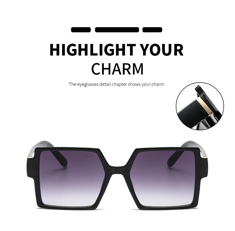 1/2pcs Vintage Large Frame Square Sunglasses for Women – Retro Brand Big Frame Sun Glasses | Black Fashion Gradient Eyeglasses