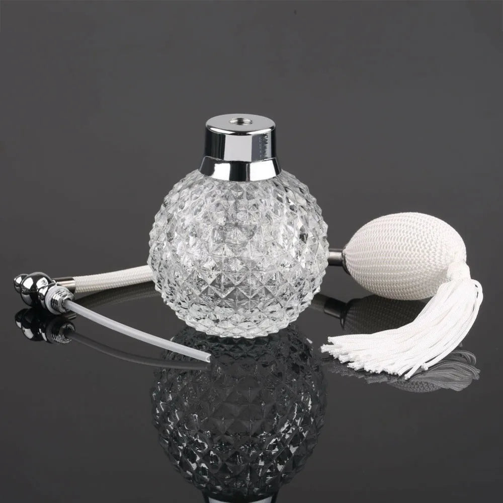 100ML White Vintage Crystal Perfume Bottle – Long Spray Atomizer | Refillable Glass for Women | Gift for Her