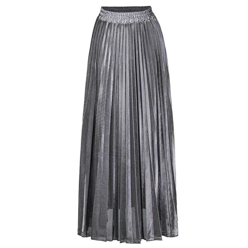 Women’s Check Pleated Maxi Skirt | High Waist Harajuku Long Swing Skirt | Gold Large Size Saias XXL