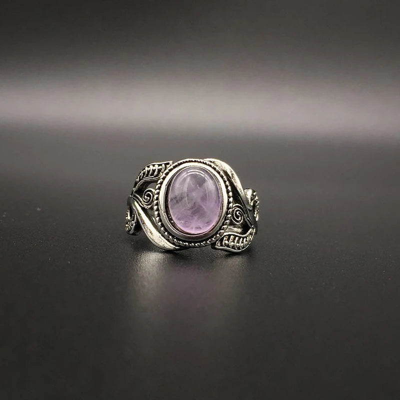 HuiSept Vintage 925 Sterling Silver Amethyst Flower Ring – Elegant Gemstone Jewelry for Women Wedding & Party Gift