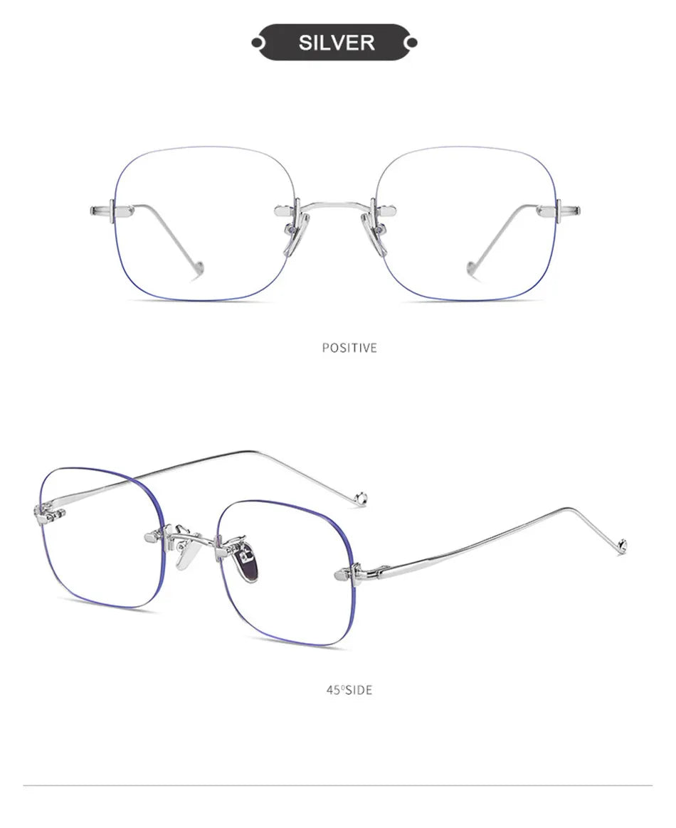 Rimless Square Reading Glasses – Blue Light Blocking Computer Eyeglasses | Fashion Reader for Women & Men +1.0 to +3.5