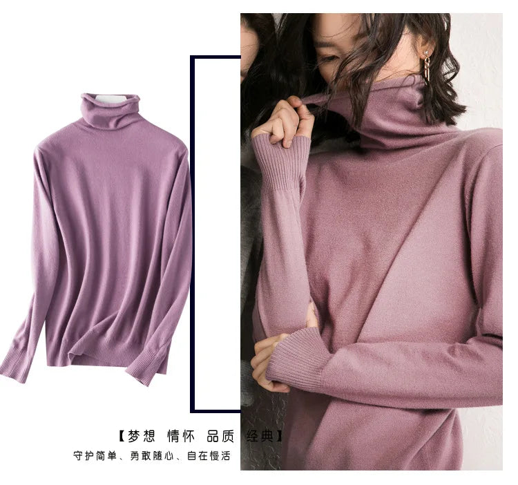 2025 Women’s Autumn Winter Turtleneck Sweater – Slim Fit Korean Knit Tops | Stretch Basic Pullovers