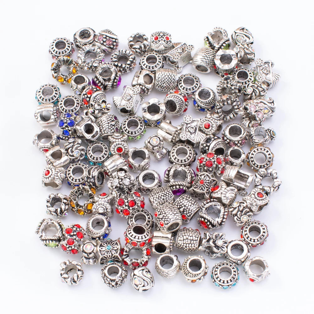 20pcs Mixed Color Metal Rhinestone Crystal Big Hole Bead Charms Fit Pandora Bracelet