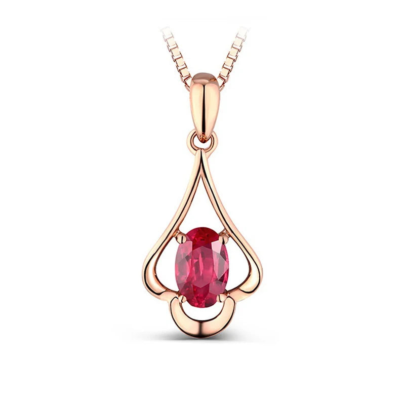 Retro 925 Sterling Silver Oval Ruby Pendant Necklace – Women’s Wedding & Party Jewelry